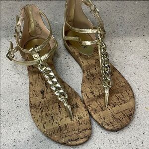 Guess Gold Chain T-Strap Sandals
